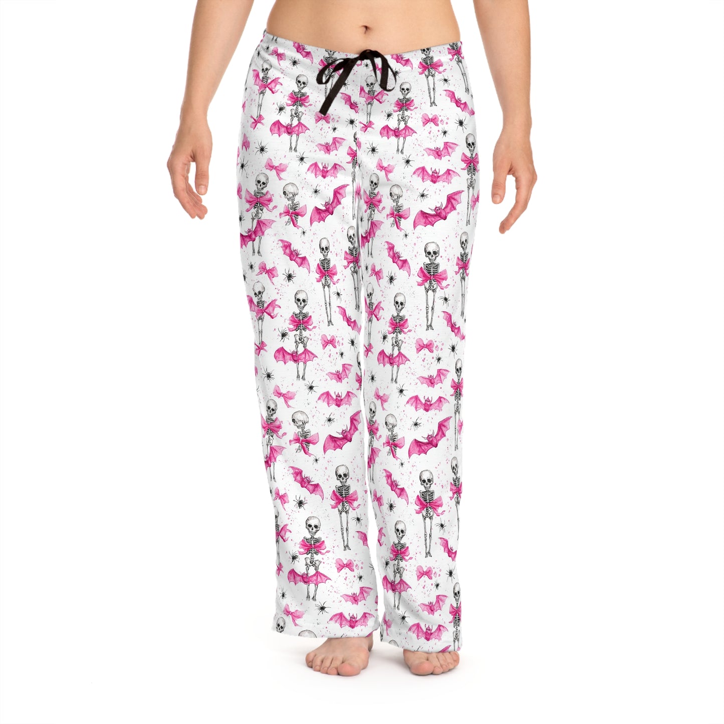 Playful Skeleton Women's Pajama Pants, Halloween Sleepwear, Cozy Lounge Pants, Gift for Her, Skeleton Print Sleep Pants