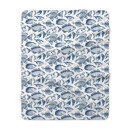 Sherpa Blanket - Let's Go Fishing Cute Small Fish Pattern