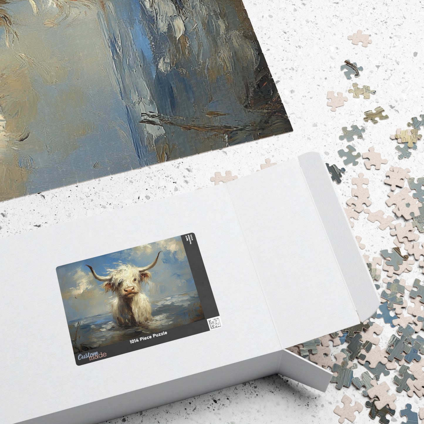 Puzzle - White Baby Highland Cows Beach Day Design