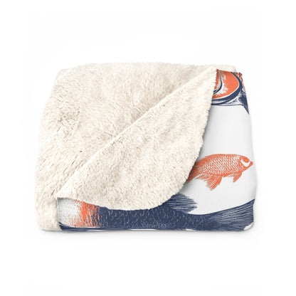 Cozy Fish Pattern Sherpa Fleece Blanket, Warm Throw Blanket, Home Decor, Gift for Fish Lovers, Snuggle Blanket, Nursery Blanket