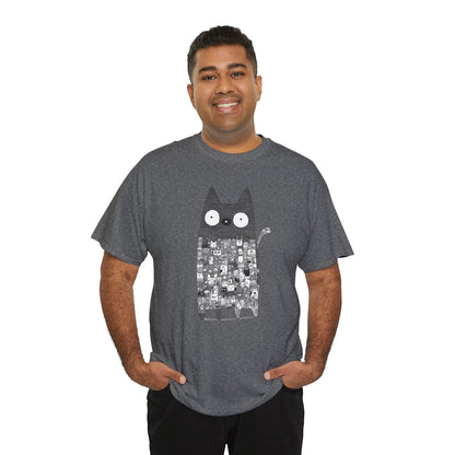Line Art Abstract Cat Graphic Tee, Unisex Heavy Cotton Tee, Cute Cat Shirt, Unique Gift for Cat Lovers
