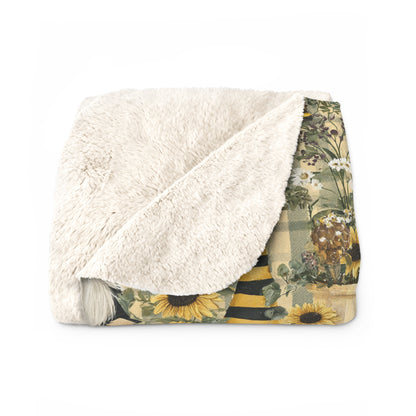 Sunflower Gnome Sherpa Fleece Blanket, Cozy Home Decor, Fall Gifts, Warm Throw, Perfect for Snuggling, Autumn Vibes, Seasonal Blanket