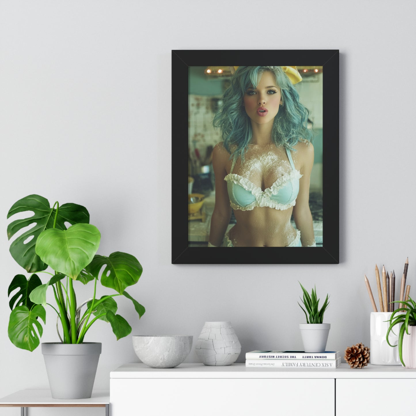 Vertical Poster - Sexy Bikini Babe in the Kitchen Covered in Flour