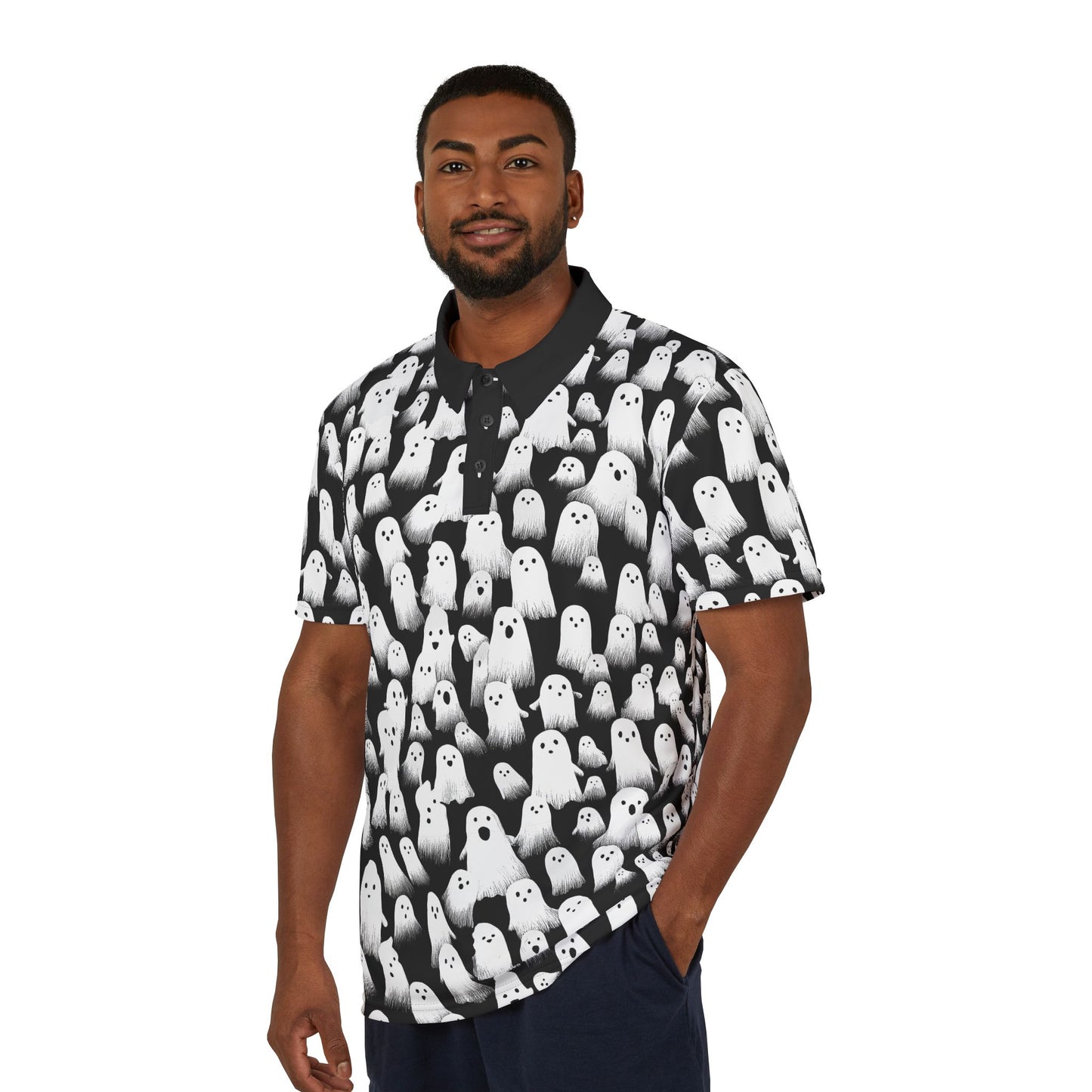 Ghostly Unisex Polo Shirt, Spooky Apparel, Halloween Fashion, Fun Casual Shirt, Unique Gift for Ghost Lovers