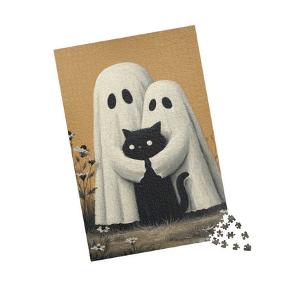 Ghosts Protecting Black Cat Puzzle - 110, 252, 520, 1014-piece, Perfect for Halloween, Cozy Nights, Family Fun