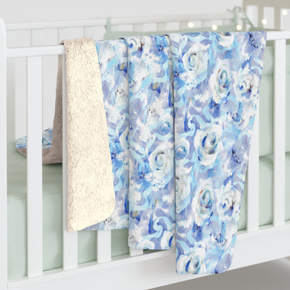 Cozy Blue Floral Sherpa Fleece Blanket, Ideal Gift for Weddings, Birthdays, Baby Shower