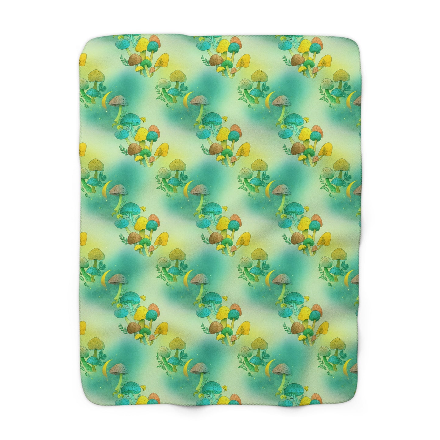 Sherpa Fleece Blanket - Electric Green Mushroom Pattern