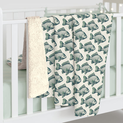 Cozy Green Minnow Fish Pattern Sherpa Fleece Blanket,Fishing Enthusiasts, Warm Throw Blanket