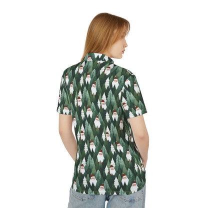Festive Woodland Santa Polo Shirt, Christmas Gift Polo, Casual Holiday Shirt