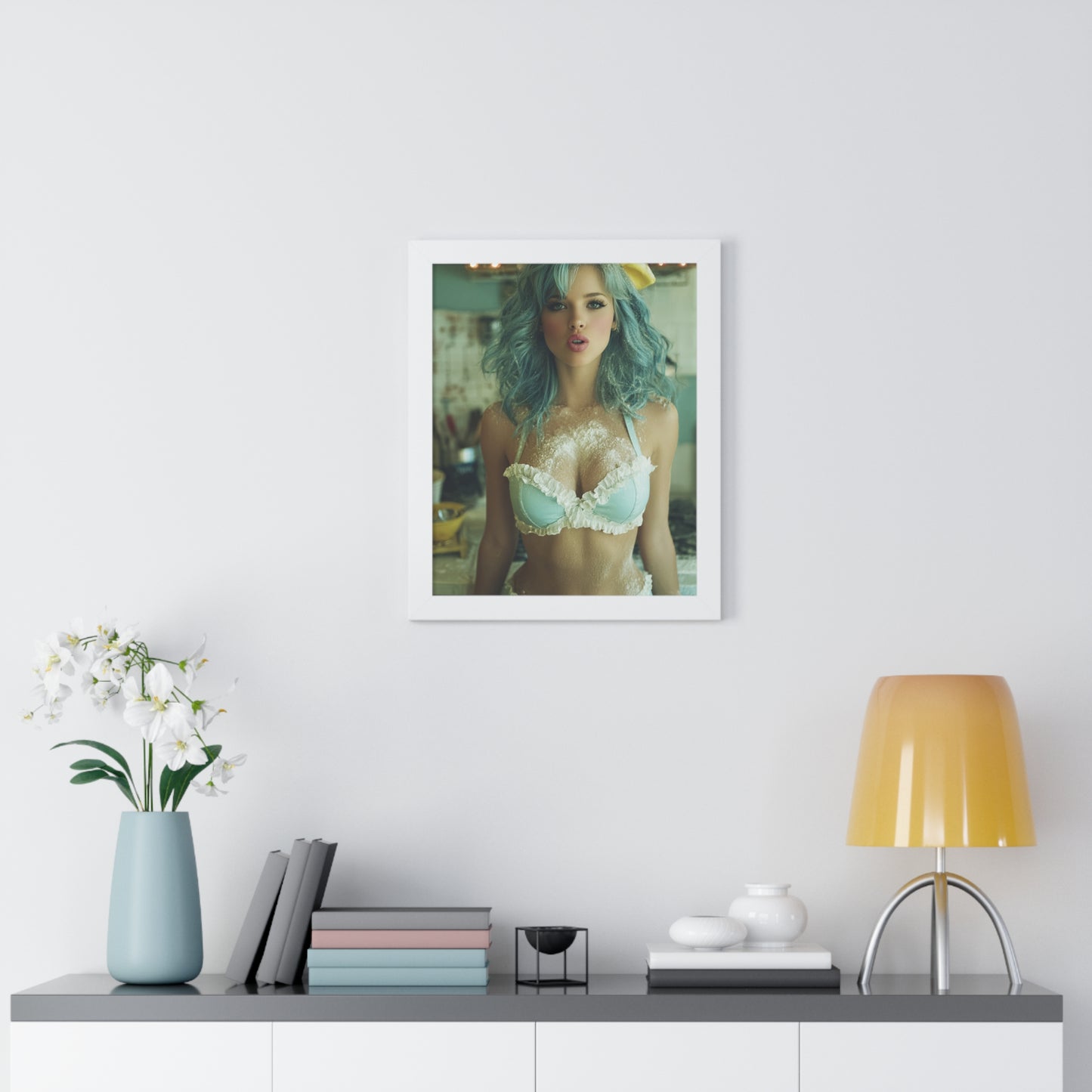 Vertical Poster - Sexy Bikini Babe in the Kitchen Covered in Flour