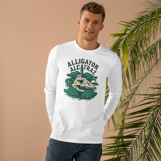 Alligator Alcatraz Longsleeve Tee for Men | Casual Style, Gift for Adventurers, Unique Graphic Tee, Eco-Friendly Fashion, Perfect for Travel