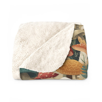 Cozy Mushroom Pattern Sherpa Fleece Blanket | Perfect for Fall, Home Décor, Gift for Nature Lovers, Cozy Nights, Outdoor Adventures