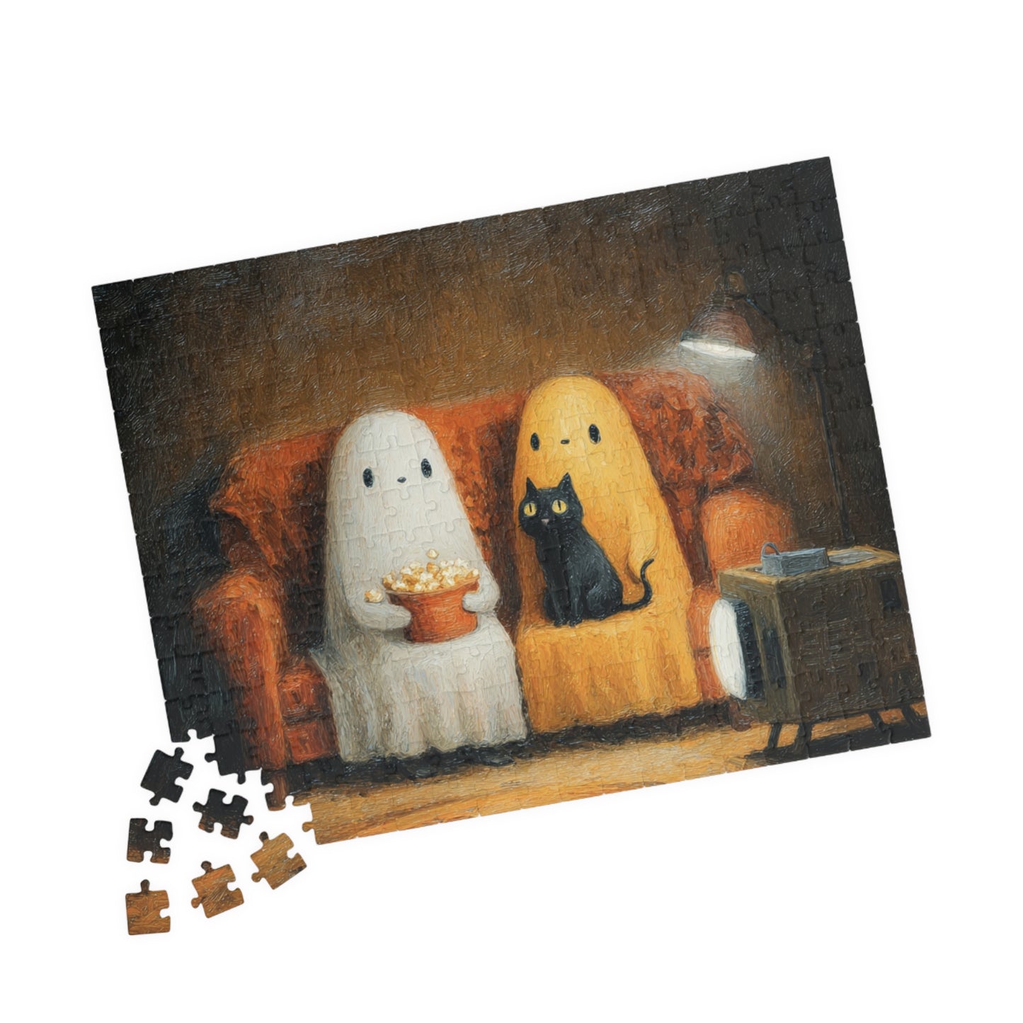 Cozy Ghosts Puzzle for Family Fun, Halloween Decor, Cozy Night In, Unique Gift, Puzzle Night Essentials