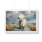 Poster - Cute White Highland Cow Running Down Road Escapee