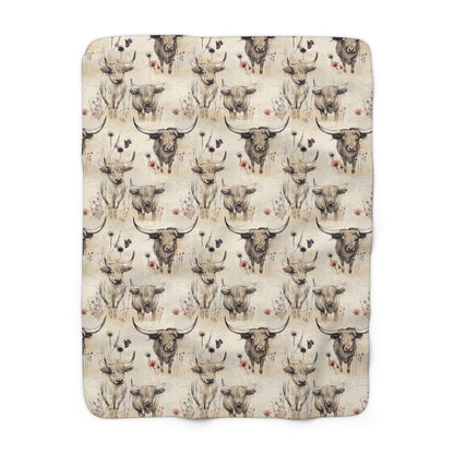 Sherpa Fleece Blanket - Moo Retro Highland Cow Gift for Homestead