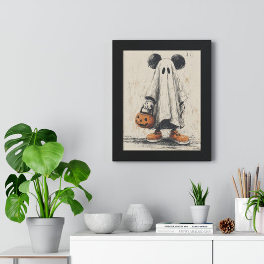 Whimsical Halloween Framed Poster | Ghostly Mickey Art, Halloween Decor, Kid's Room Wall Art, Seasonal Home Decor, Spooky Vibes