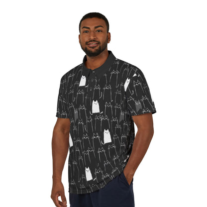 Black Cat Pattern Unisex Polo Shirt, Casual Style, Cat Lovers Gift, Unique Apparel, Pet Owner Fashion, Perfect for Parties