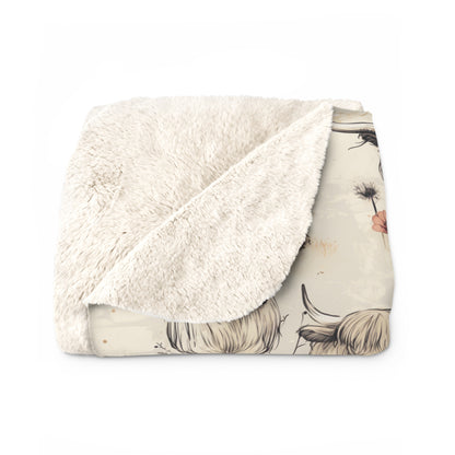 Sherpa Fleece Blanket - Moo Retro Highland Cow Gift for Homestead