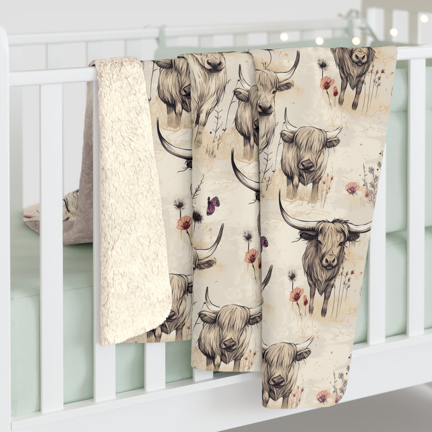 Sherpa Fleece Blanket - Moo Retro Highland Cow Gift for Homestead