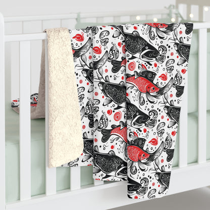 Cozy Sherpa Fleece Blanket with Whimsical Fish Design, Perfect Gift for Home Decor, Holidays, or Picnics, Soft Plush Throw