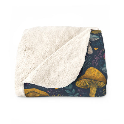 Mushroom Patch Sherpa Fleece Blanket, Cozy Throw Blanket, Gift for Chef, Warm Soft Blanket for All Occasions
