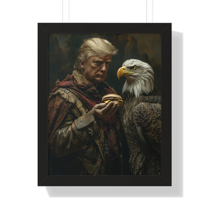 Donald Trump Framed Vertical Poster - Patriotic Wall Art, American Decor, Unique Gift, Home Office Decor, Eagle & Burger Design
