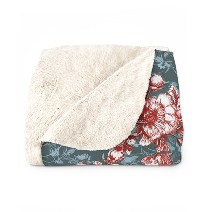Stunning Colors Sherpa Fleece Blanket - Red and Green Floral Design