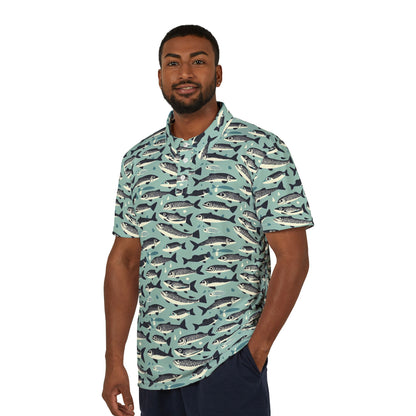 Fish Pattern Unisex Polo Shirt, Stylish Fishing Shirt, Summer Casual Wear, Nautical Gift, Outdoor Adventure Apparel