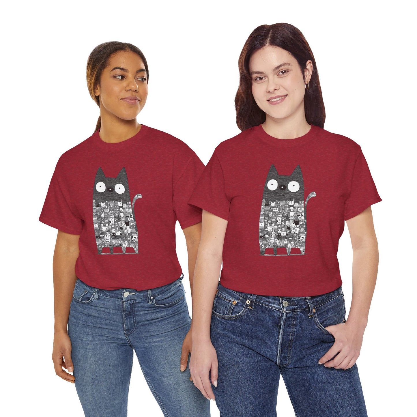 Line Art Abstract Cat Graphic Tee, Unisex Heavy Cotton Tee, Cute Cat Shirt, Unique Gift for Cat Lovers