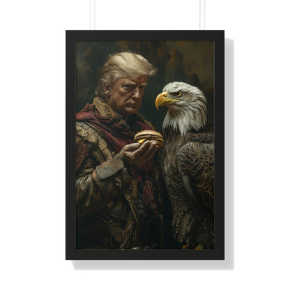 Donald Trump Framed Vertical Poster - Patriotic Wall Art, American Decor, Unique Gift, Home Office Decor, Eagle & Burger Design