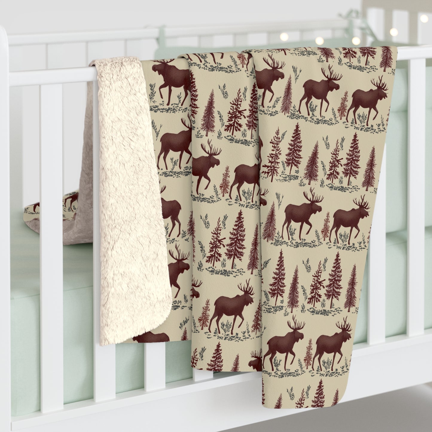 Cozy moose Pastern Sherpa Fleece Blanket | Warm Throw for Winter, Outdoor Adventures, Camping, Holidays, Home Decor
