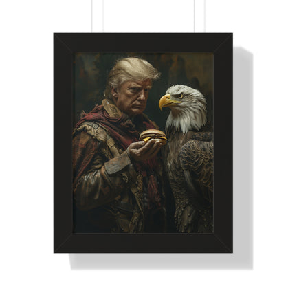 Donald Trump Framed Vertical Poster - Patriotic Wall Art, American Decor, Unique Gift, Home Office Decor, Eagle & Burger Design