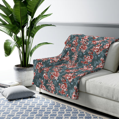 Stunning Colors Sherpa Fleece Blanket - Red and Green Floral Design