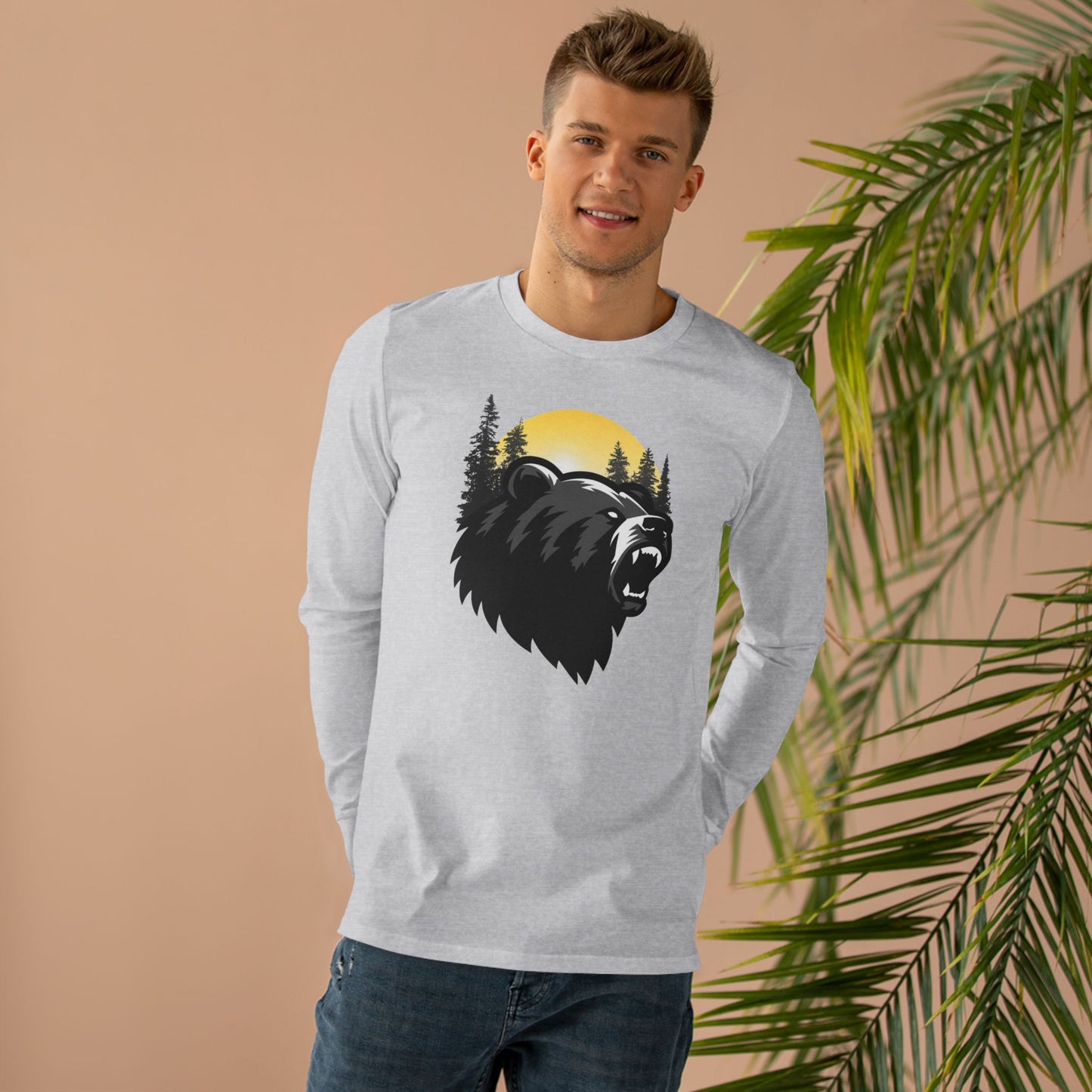 Men's Bear Graphic Longsleeve Tee - Wilderness Apparel for Nature Lovers, Outdoor Adventure, Gifts for Him, Camping Wear, Fall Fashion