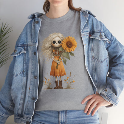 Sunflower Gothic Girl Unisex Cotton Tee, Boho T-Shirt, Gift for Autumn, Casual Wear, Harvest Festival Top, Halloween Shirt