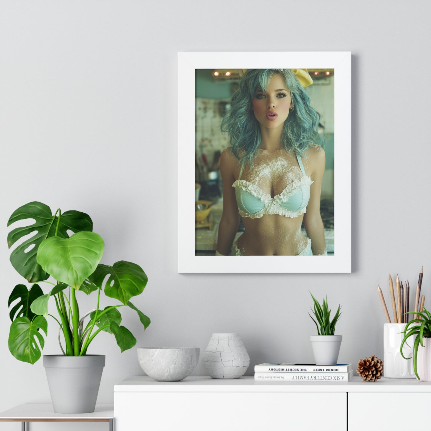 Vertical Poster - Sexy Bikini Babe in the Kitchen Covered in Flour