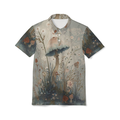 Boho Mushroom Polo Shirt - Artistic Floral Design, Unisex Polo, Summer Casual Wear, Garden Party Shirt, Eco-Friendly Fashion