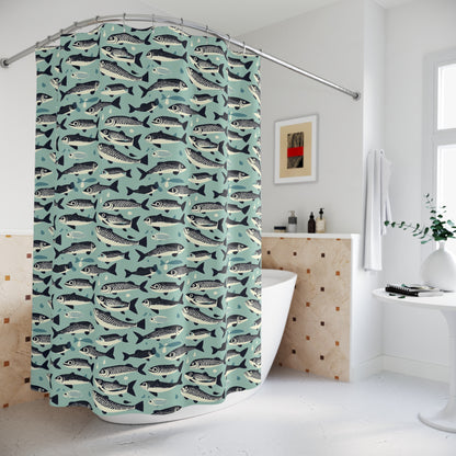 Fish Pattern Shower Curtain | Nautical Bath Decor, Unique Bathroom Accessory, Gift for Fisherman, Ocean Lover, Beach House Style