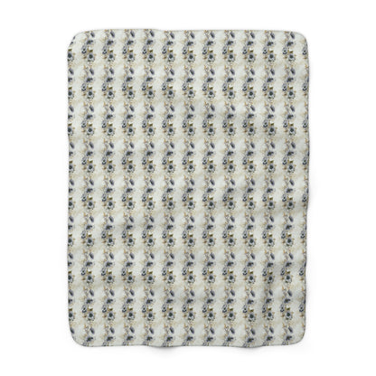 Sherpa Fleece Blanket - Blue and Gold Spiral Floral Wedding Print