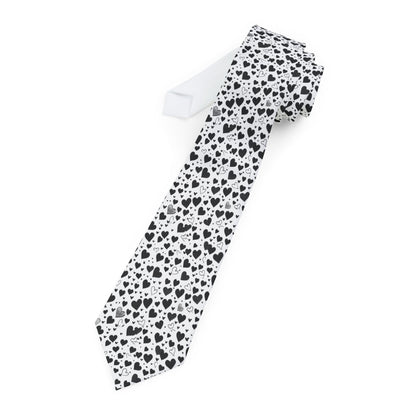 Necktie - Black Tiny Hearts on White Design Elegant Men's Formalwear Accessory