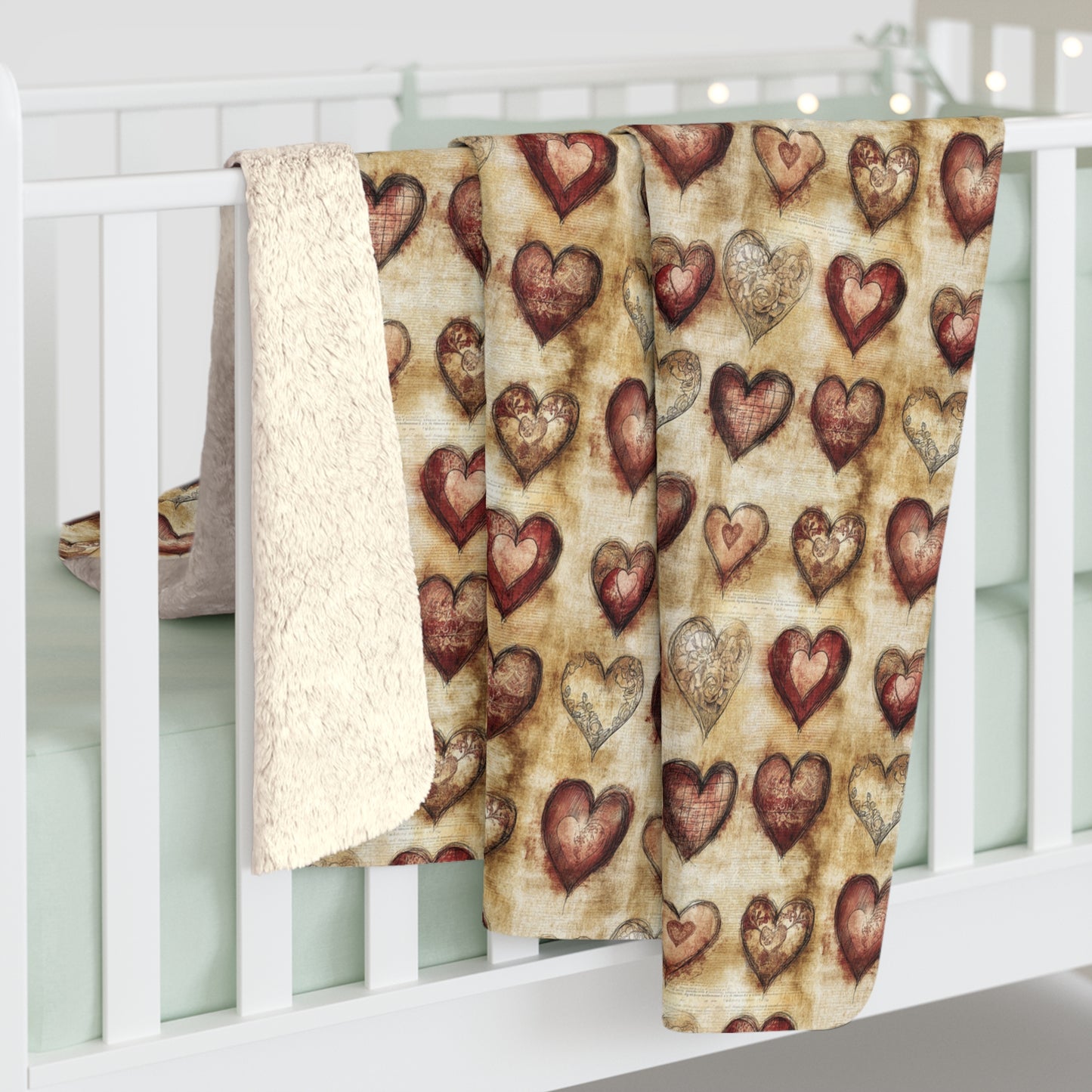 Cozy Hearts Sherpa Fleece Blanket, Warm Snuggle Blanket, Cuddle Blanket for Valentine’s Day, Romantic Gift, Home Decor