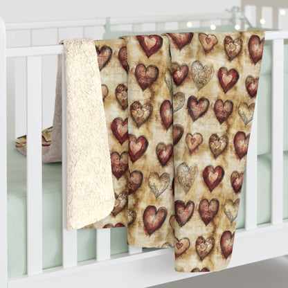 Cozy Hearts Sherpa Fleece Blanket, Warm Snuggle Blanket, Cuddle Blanket for Valentine’s Day, Romantic Gift, Home Decor