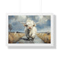 Poster - Cute White Highland Cow Running Down Road Escapee