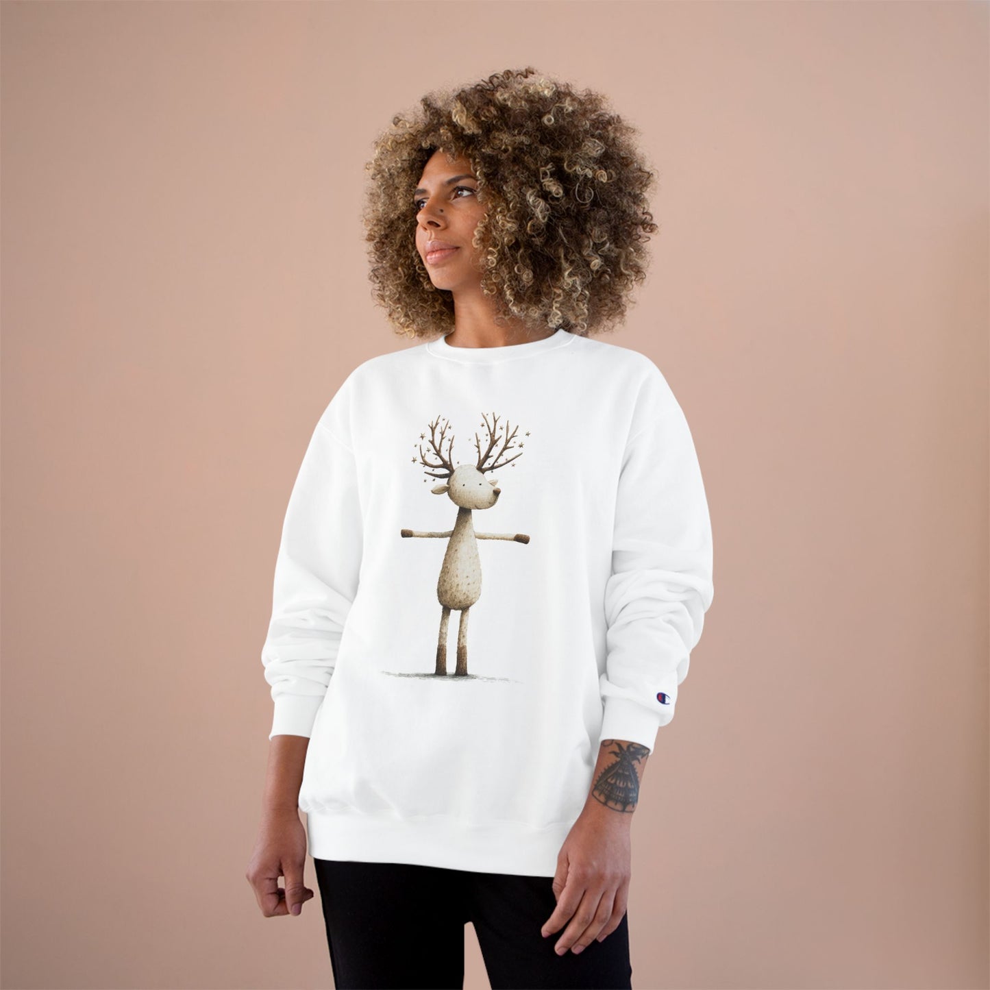 Reindeer Champion Sweatshirt, Cozy Holiday Sweatshirt, Cute Animal Gift, Winter Apparel, Christmas Sweatshirt