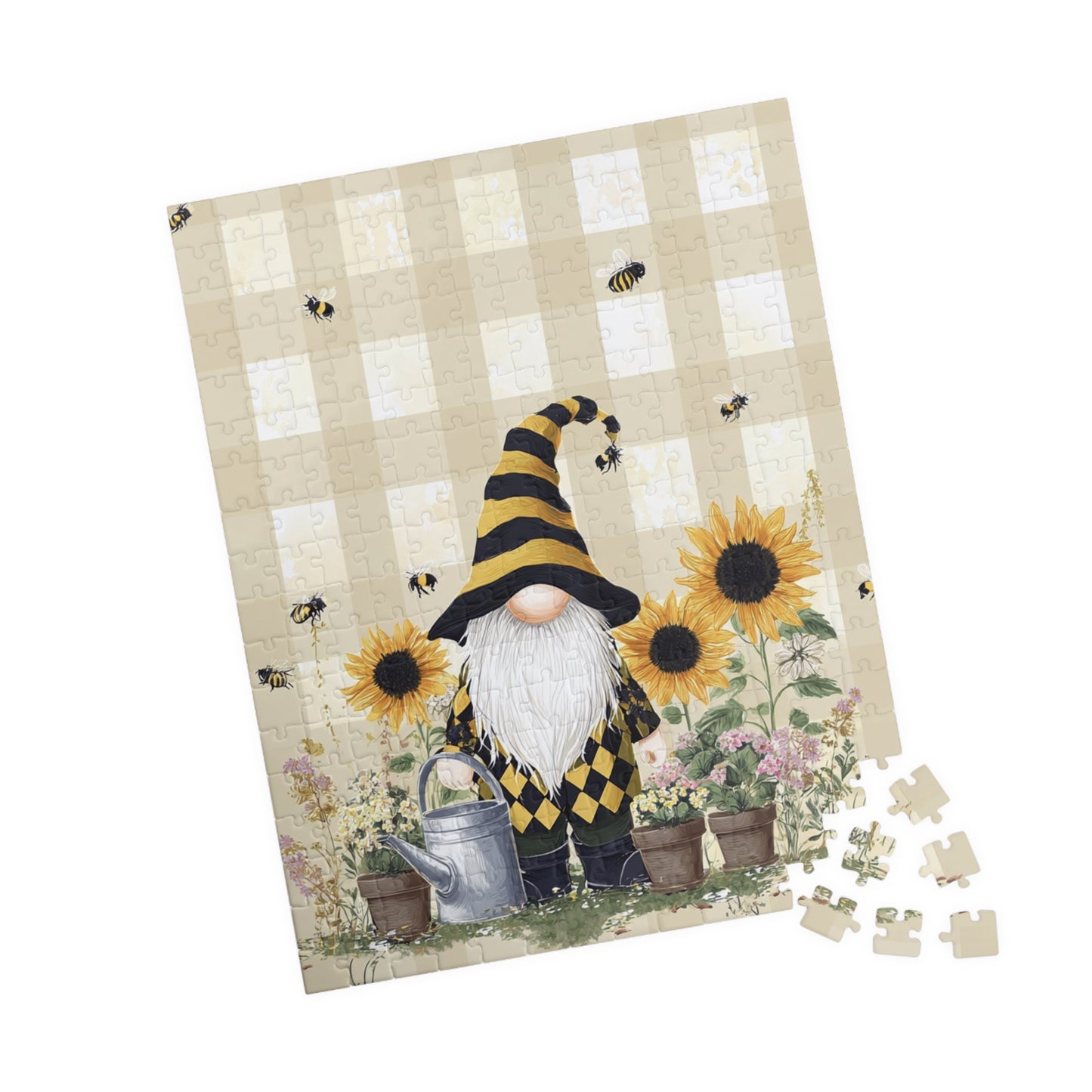 Sunflower Gnome Puzzle - Relaxing Family Fun, Home Decoration, Gift for Garden Lovers, 110-1014 Piece Options