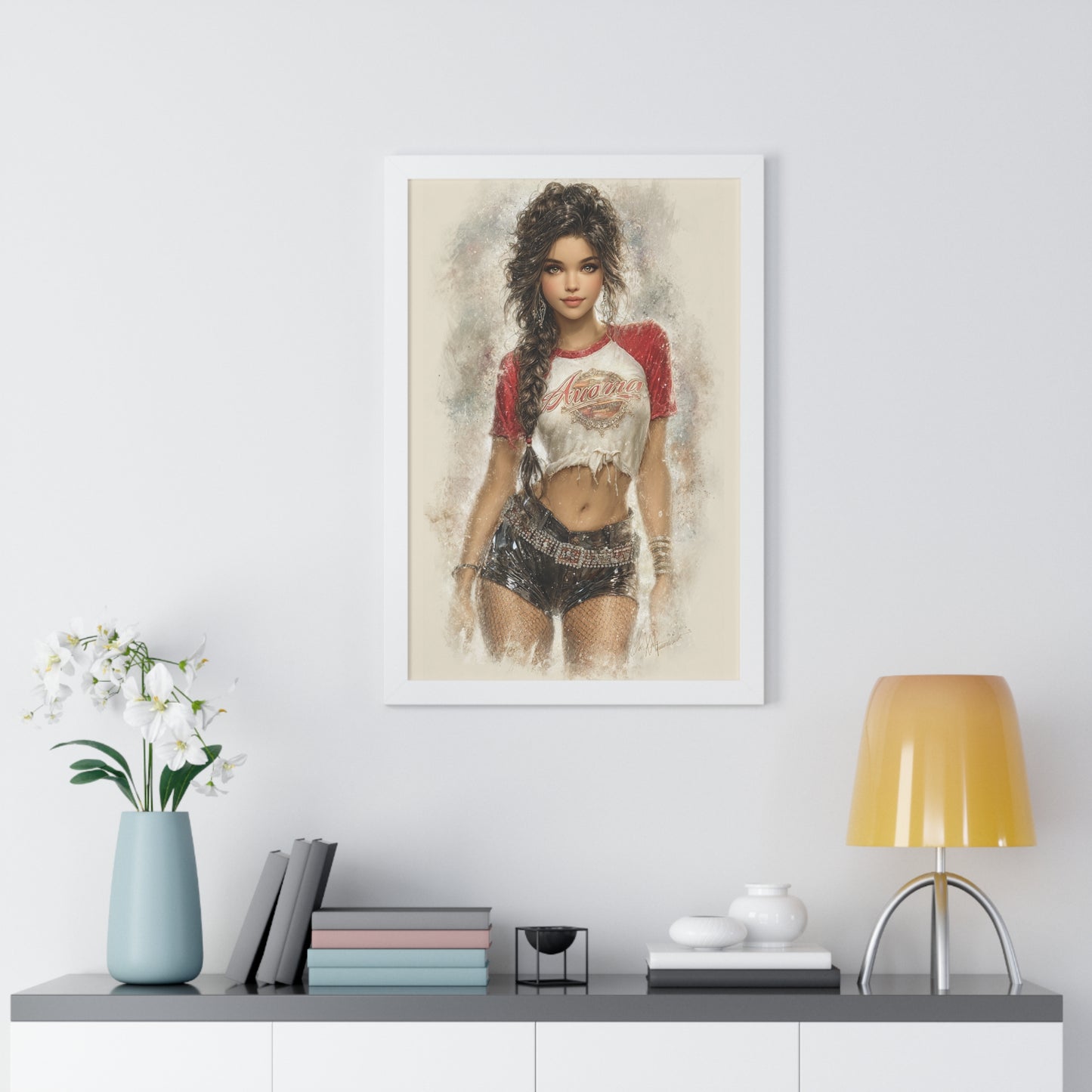 Vertical Poster - Hot Babe in Short Tshirt and Booty Shorts