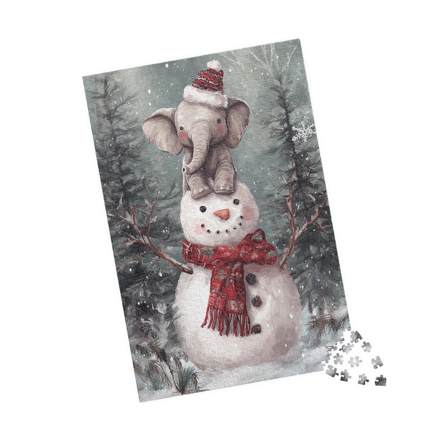 Winter Wonderland Animal Puzzle - Fun Family Activity, Kids Gift, Holiday Decor, Cozy Night In, Snowman & Elephant Design