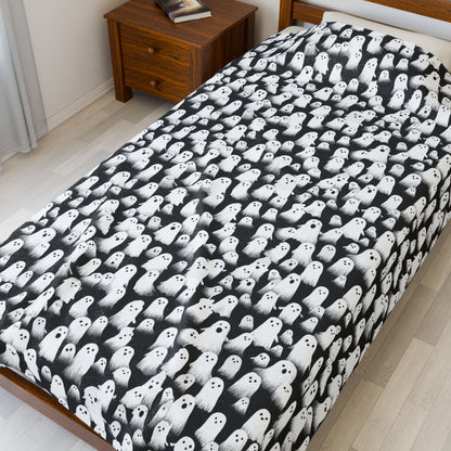 Ghostly Velveteen Plush Blanket for Cozy Nights, Halloween Decor, Gift Idea, Soft Throw Blanket, Living Room Accessory