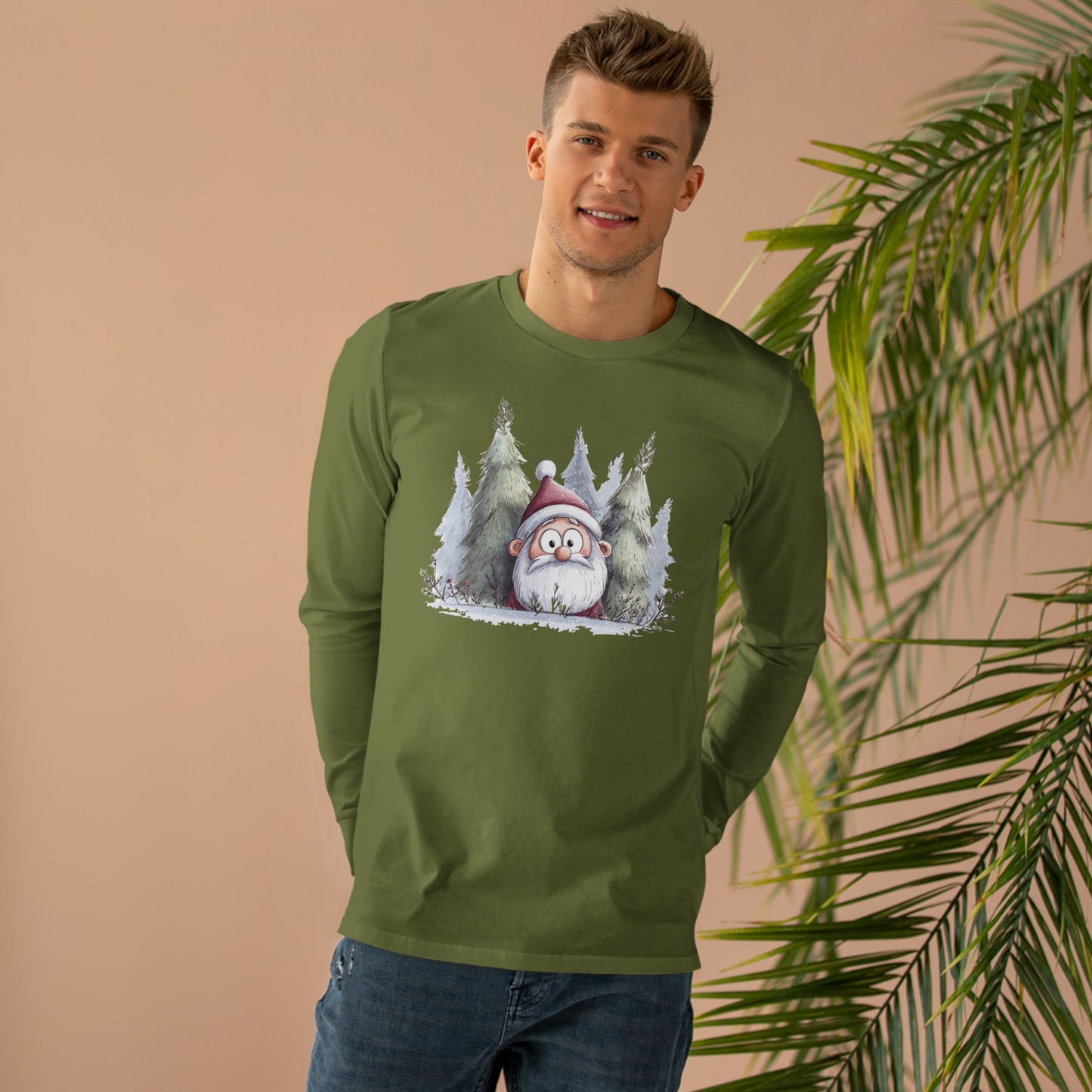 Cozy Santa Longsleeve Tee for Men, Perfect Holiday Gift, Winter Wear, Festive Apparel, Christmas Celebration
