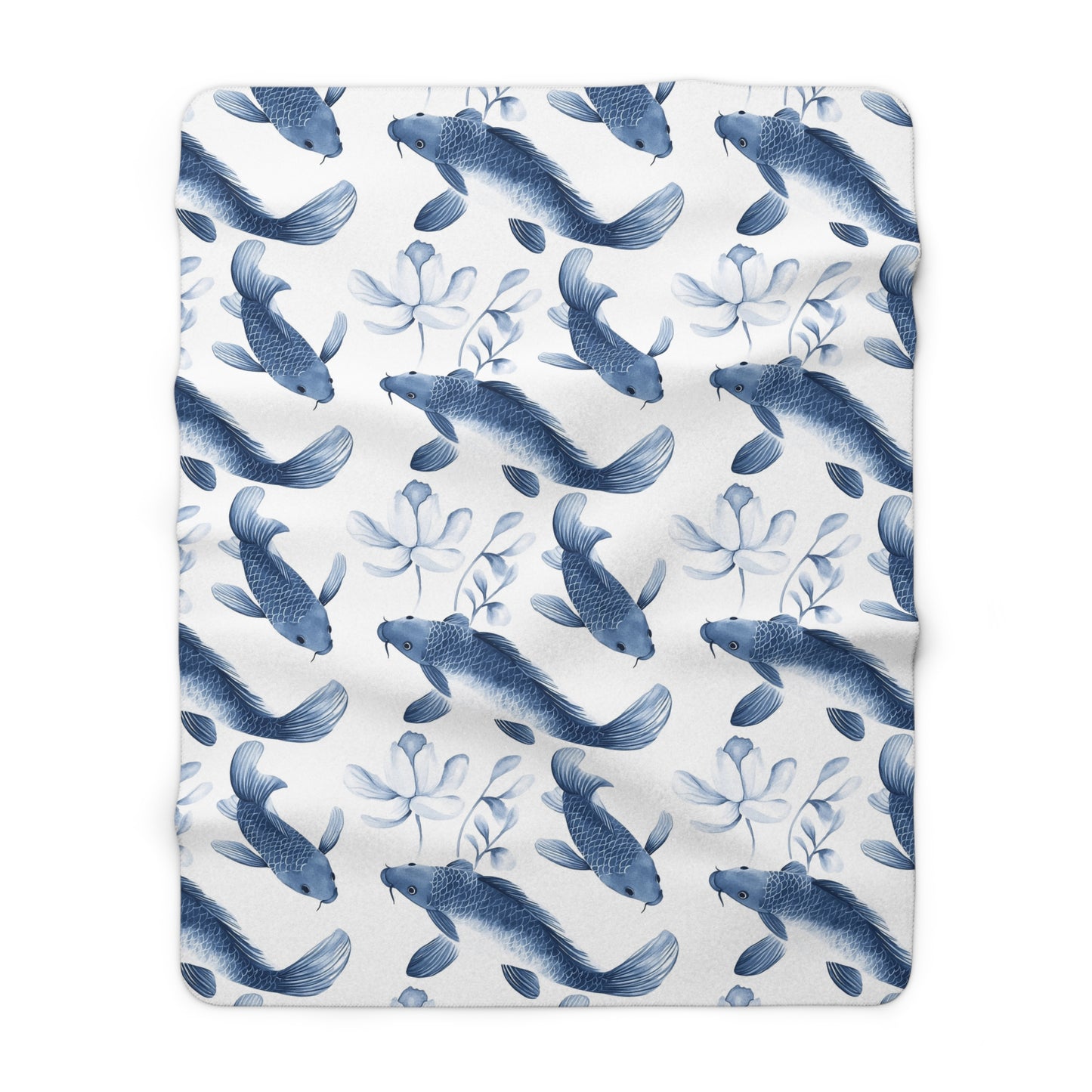 Sherpa Fleece Blanket - Quaint Blue Koi Pattern